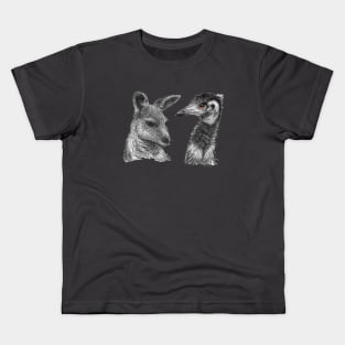 Australian Kangaroo and Emu Drawing Design - Australiana Kids T-Shirt